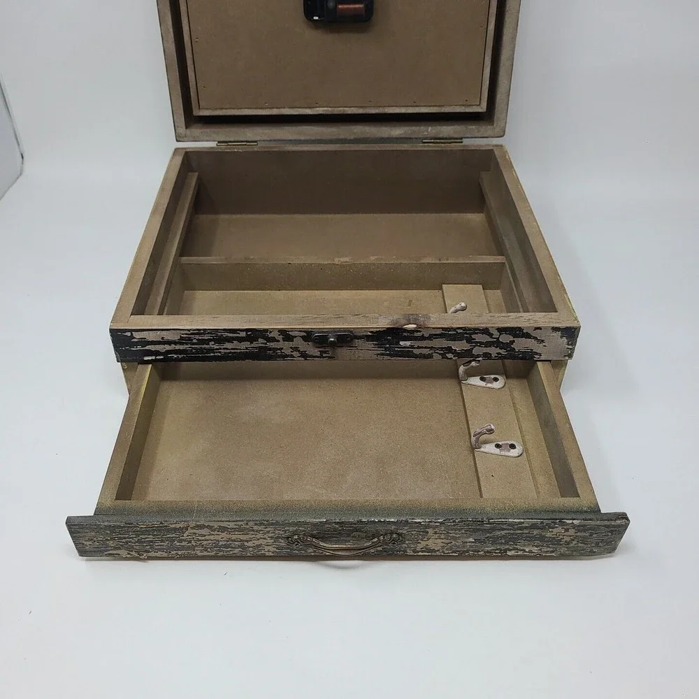 Distressed Clock Jewelry Box Wooden Hanging Setting 12